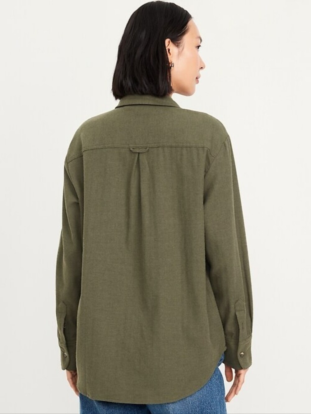 Old Navy The Boyfriend Shirt Olive Green Flannel Button Down - Large - Picture 2 of 10